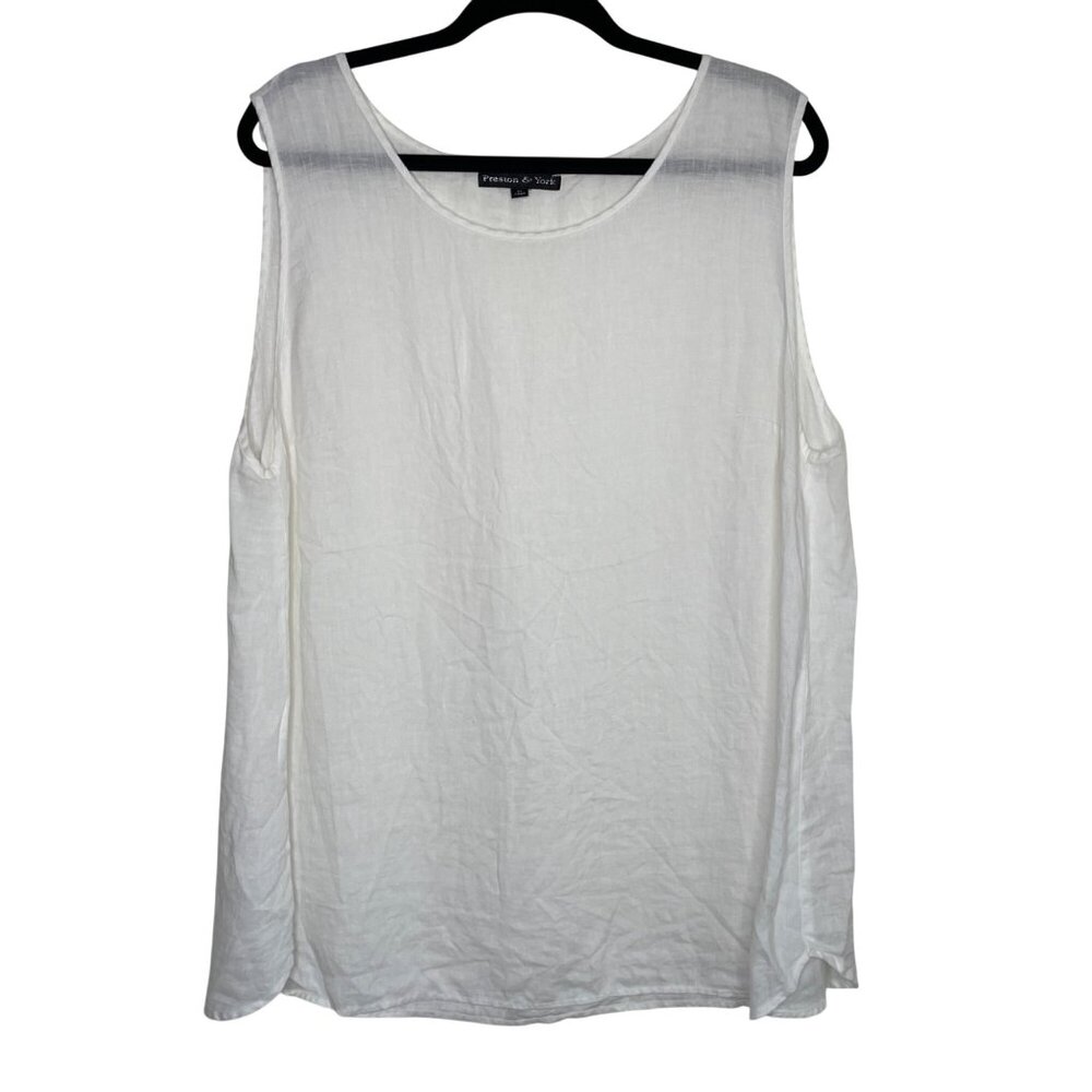 White 100% Linen Sleeveless Tank Top Womens XL Lagenlook Layering Piece